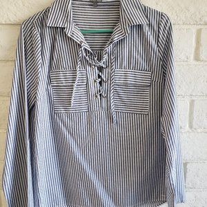Charlotte Russe collared striped tie up shirt